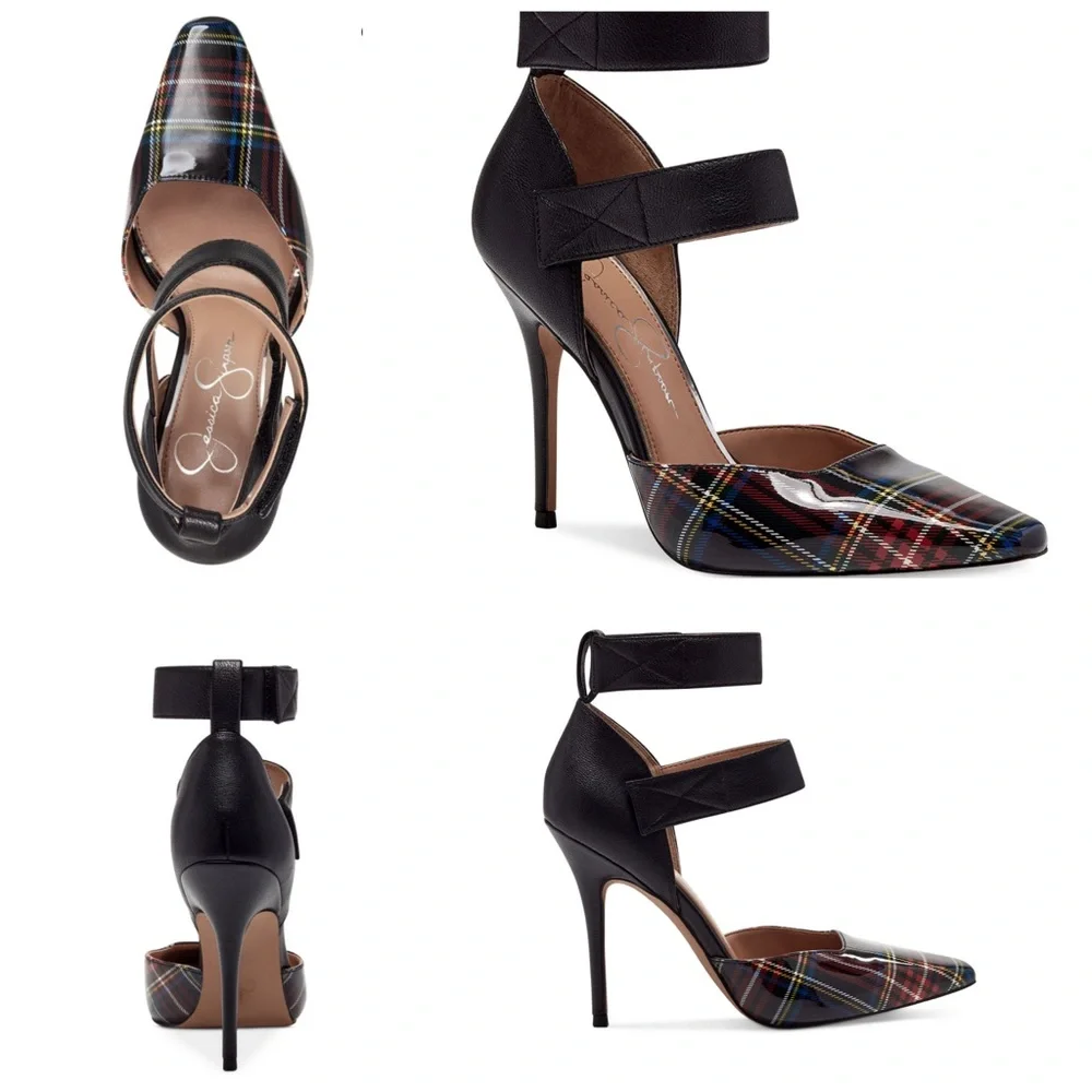 Jessica Simpson Cassiya Blue Plaid Ankle Strap Pumps - Picture 1 of 8
